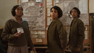 Kerry Washington, Ebony Obsidian, and Milauna Jackson in The Six Triple Eight.