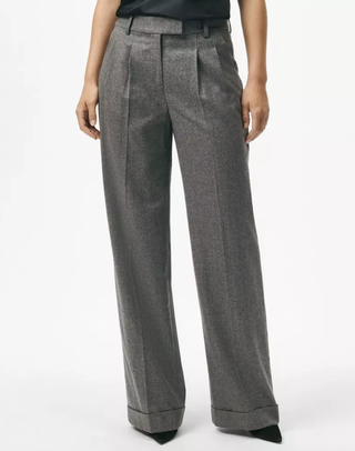 Wool Wide-Leg Pleated Flannel Trousers