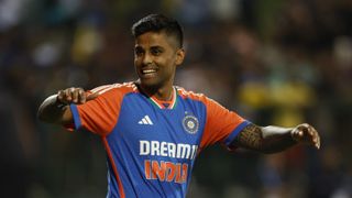 Suryakumar Yadav of India looks on before the start of game one of the T20 International series featuring