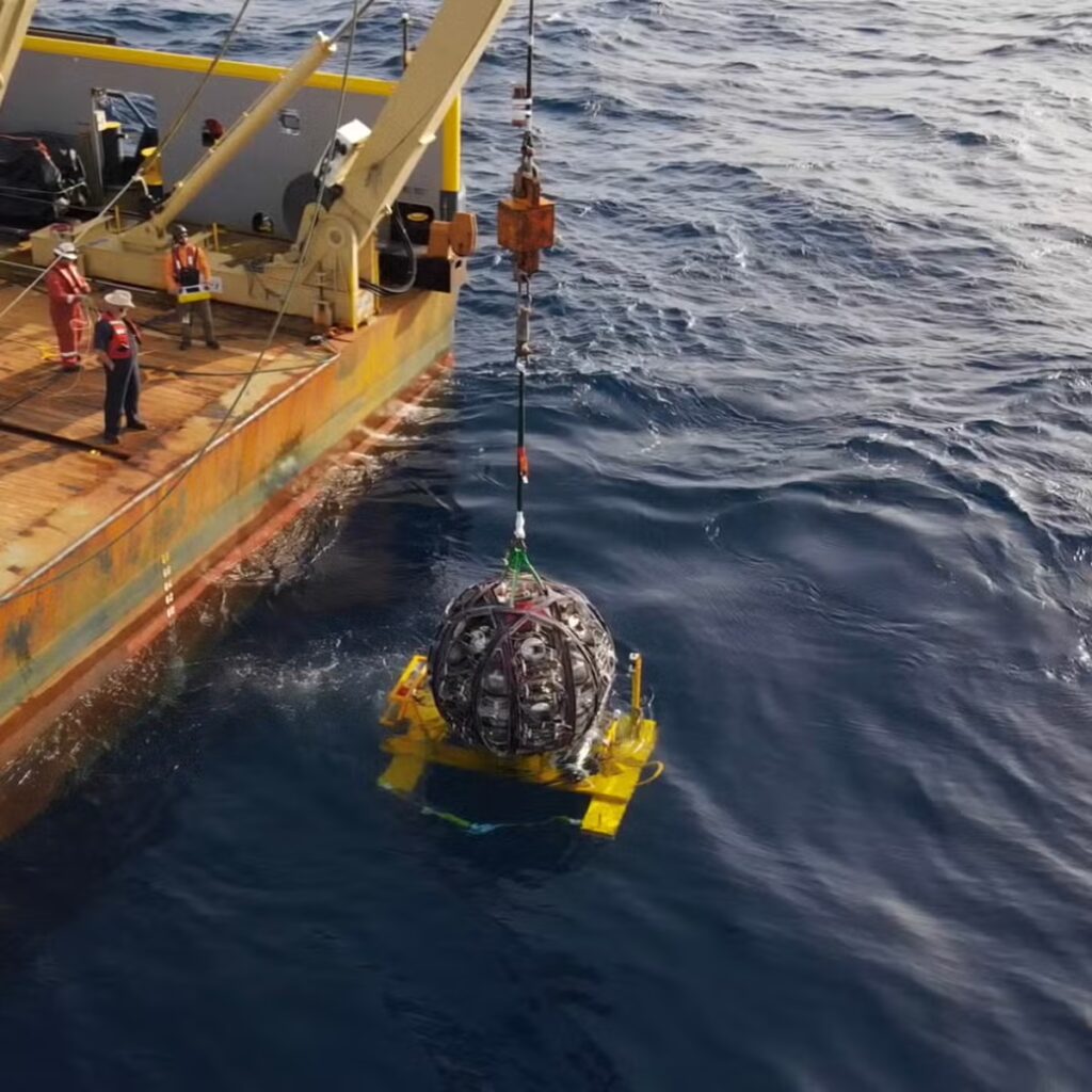 Neutrino detection equipment being lowered.