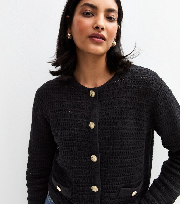 New Look Open Knit Button Detail Cardigan 