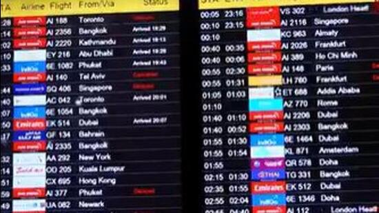 The flights were impacted due to wind shear -- strong winds blowing in the opposing direction and rain, officials said (PTI/Videograb)