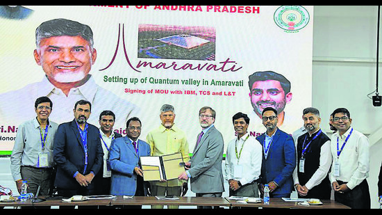 The state government signed MoUs with IBM, TCS and L&T at an event held at chief minister N Chandrababu Naidu’s residence in Amaravati on Friday. (HT Photo)
