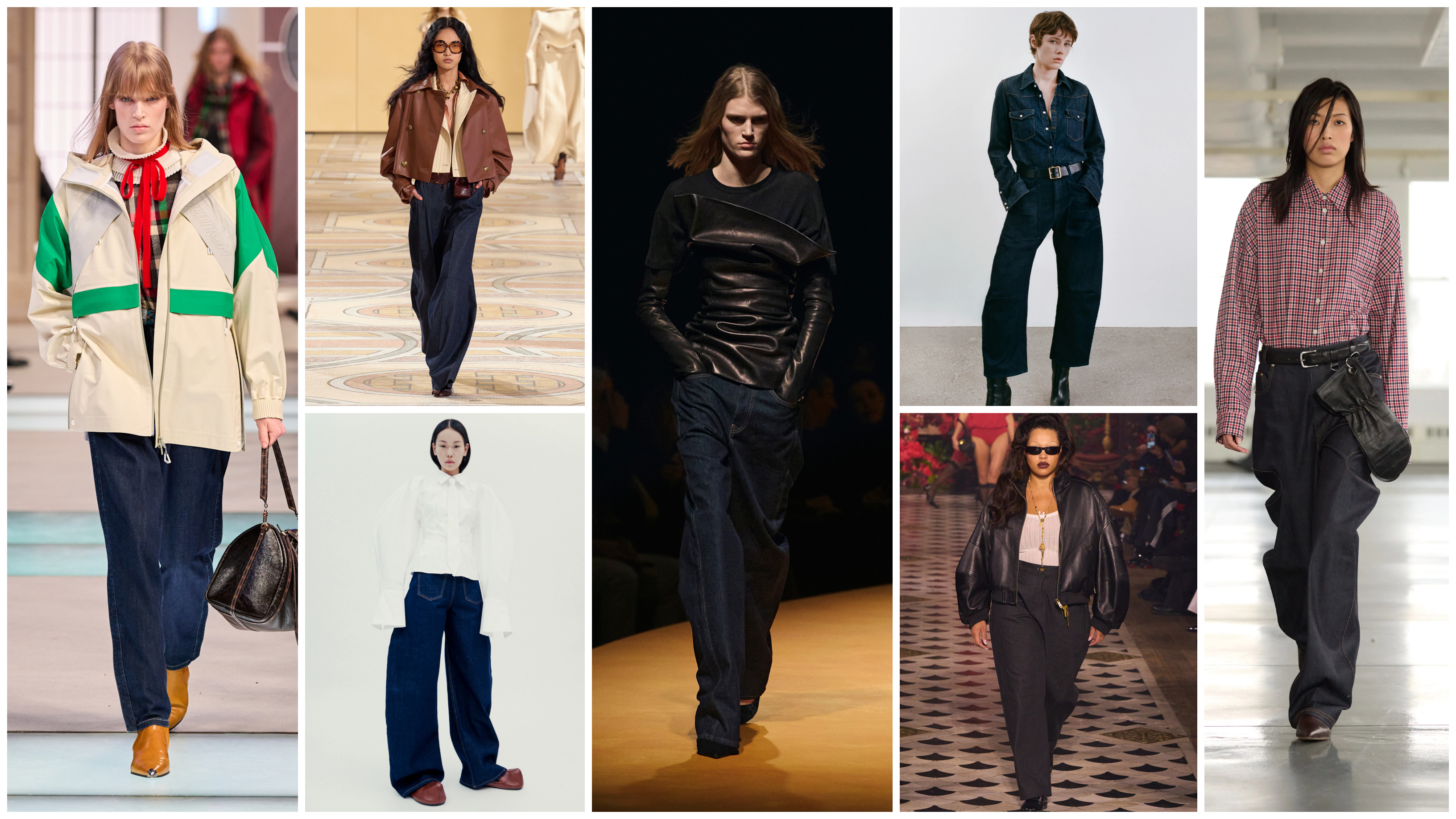 the indigo fall 2025 denim trend at Louis Vuitton, Zimmermann, Awake Mode, Khaite, Nili Lotan, Willy Chavarria, Tibi