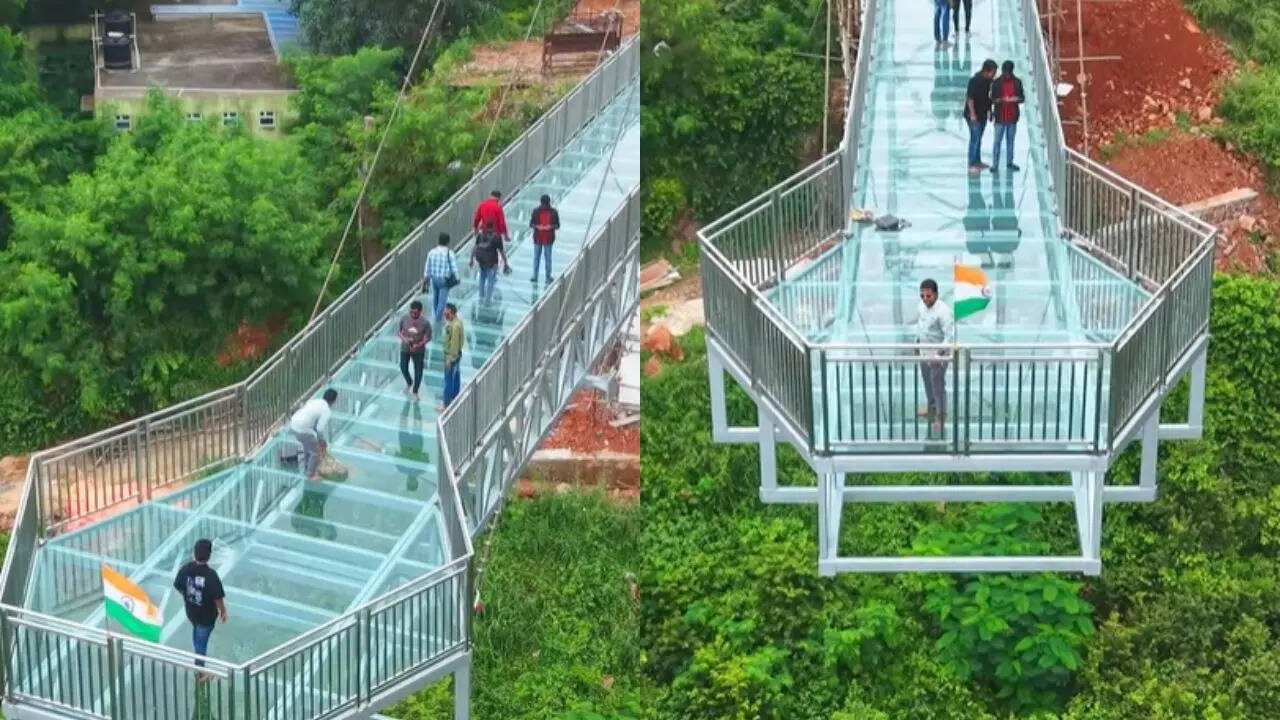 The Kailasagiri glass skywalk stretches 55 metres from the hills placing visitors 862 feet above the ground and 1000 feet above sea level
