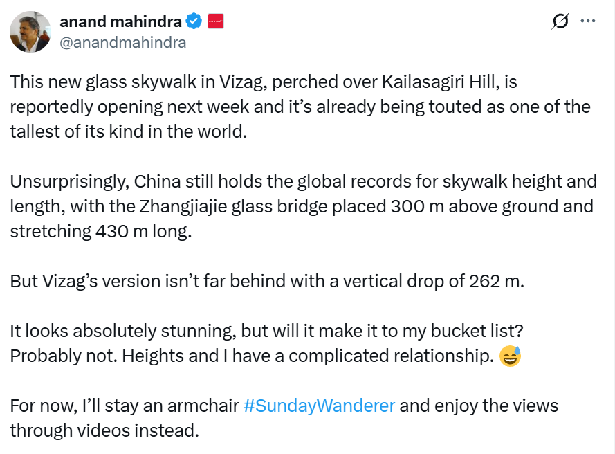 Anand Mahindra shared a glimpse of the bridge on social media