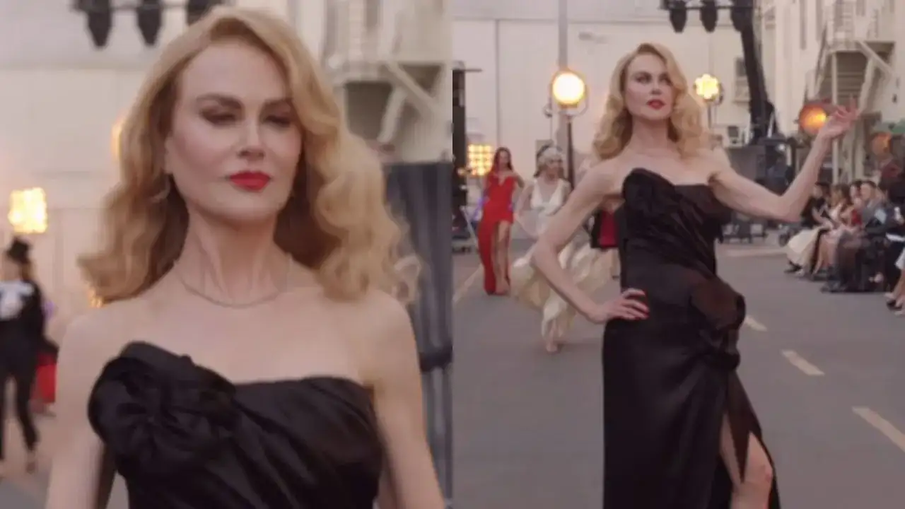 Kidman wore a black satin bustier gown designed by Matthieu Blazy for Chanel draped beautifully and decorated with sculpted satin camellias Kidman wore a black satin bustier gown designed by Matthieu Blazy for Chanel draped beautifully and decorated with sculpted satin camellias