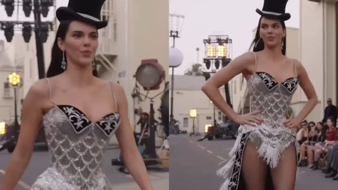 Jenner appeared in a shimmering crystal-studded corset bodysuit designed by Catherine Martin and Angus Strathie Jenner appeared in a shimmering crystal-studded corset bodysuit designed by Catherine Martin and Angus Strathie