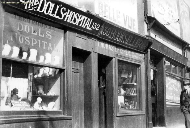 Entrance to the Dolls' Hospital on London Road, Piccadilly, Manchester, 1970