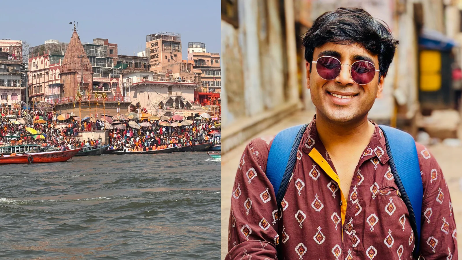 Working out of Banaras, laptop tucked in his bag and a view of the Ganga Ghat in between work breaks!(Yogi Bhandari )