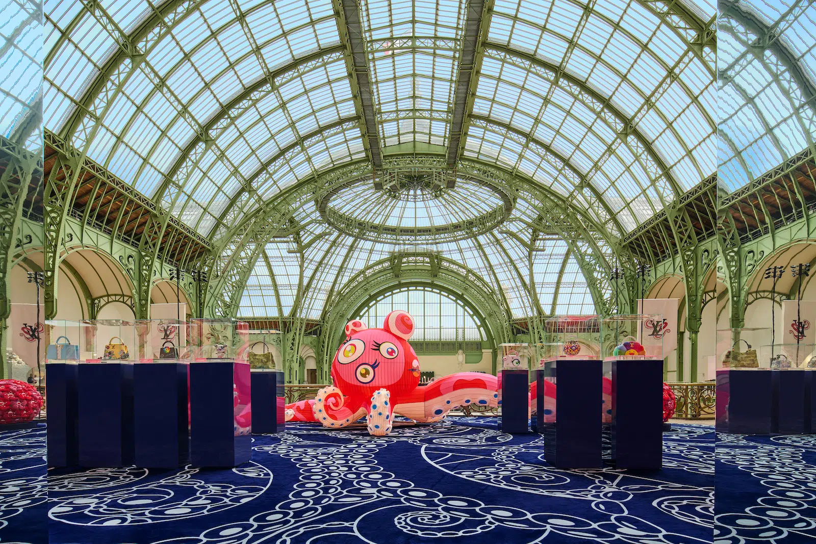 Installation view of Takashi Murakami’s newest collaboration with Louis Vuitton, “Artycapucines VII,” at the Grand Palais, the site of this year’s Art Basel Paris, which will run October 24–26.