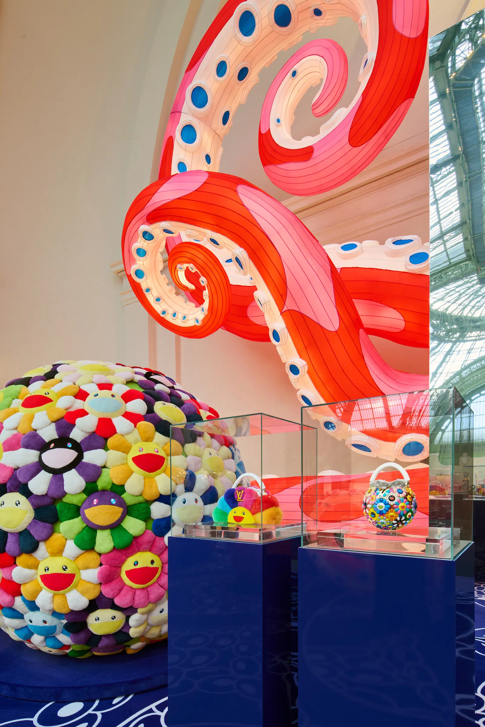 Installation view of Takashi Murakami’s newest collaboration with Louis Vuitton, “Artycapucines VII,” at the Grand Palais, the site of this year’s Art Basel Paris, which will run October 24–26.
