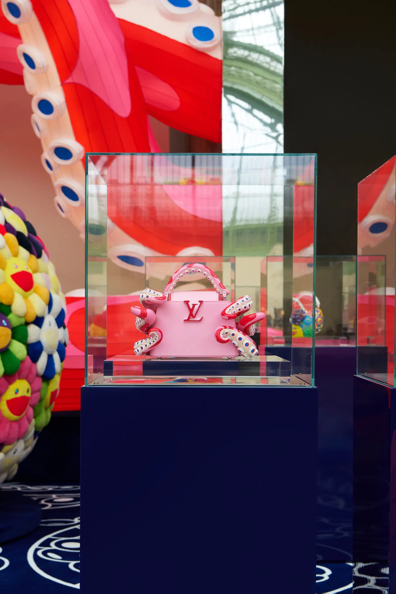 Installation view of Takashi Murakami’s newest collaboration with Louis Vuitton, “Artycapucines VII,” at the Grand Palais, the site of this year’s Art Basel Paris, which will run October 24–26.