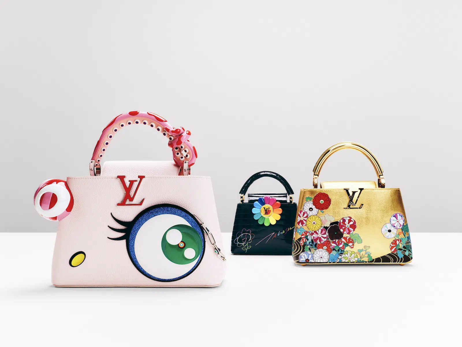 Bags featured in Takashi Murakami’s new collaboration with Louis Vuitton, “Artycapucines VII.”