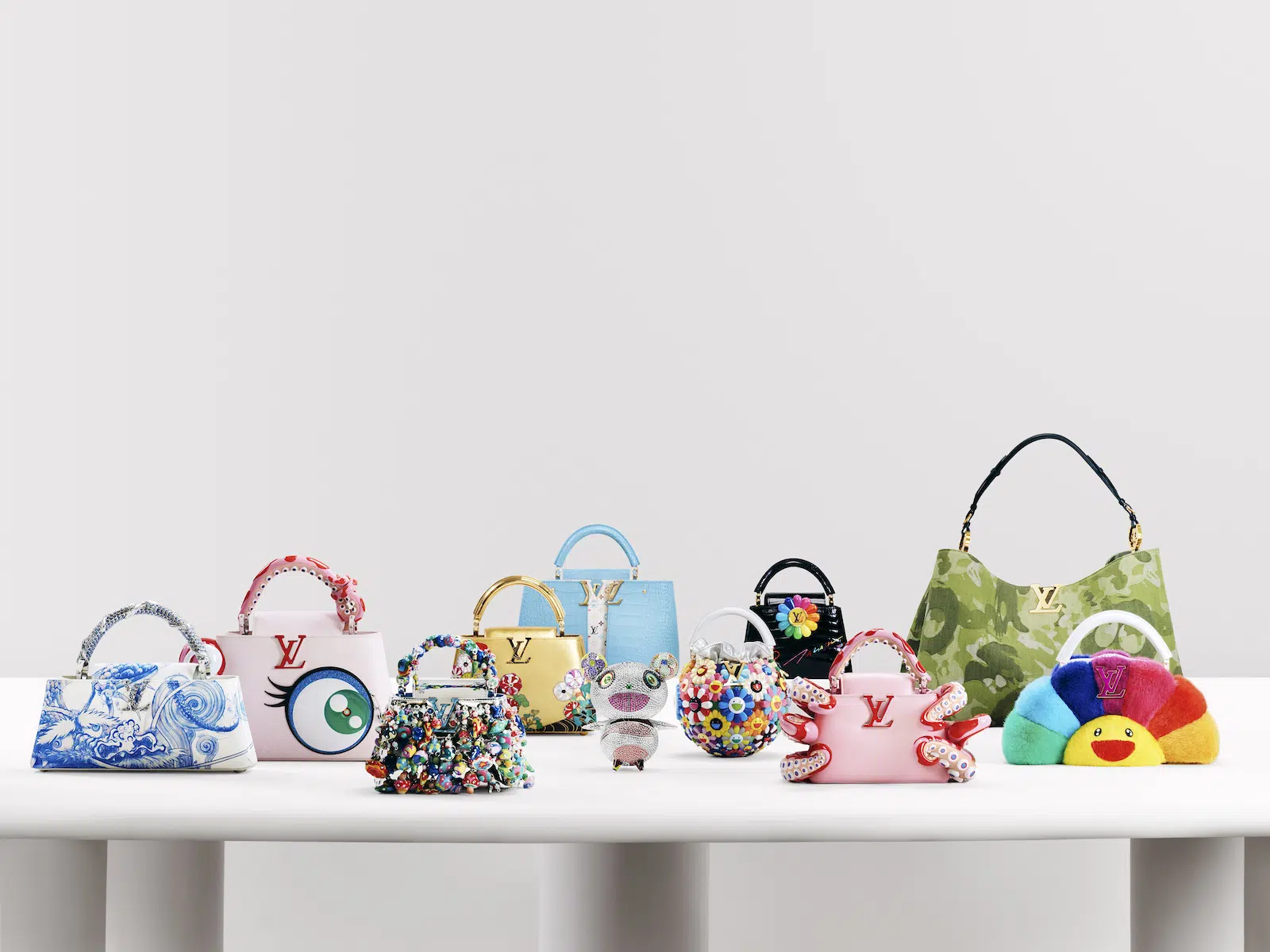 Bags featured in Takashi Murakami’s new collaboration with Louis Vuitton, “Artycapucines VII.”
