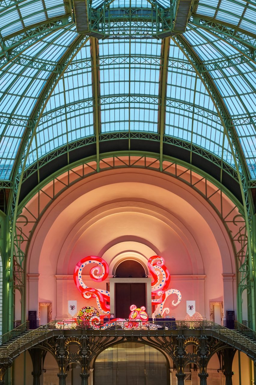 High-ceilinged gallery with art installation