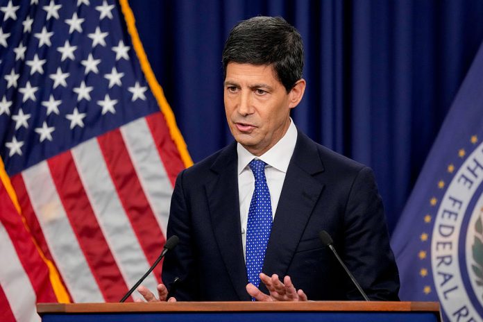 Kevin Warsh, chairman of the US Federal Reserve, is filmed during a news conference following a Federal Open Market Committee (FOMC) meeting in Washington, DC, on September 16, 2026. 