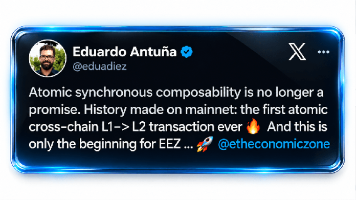 Ethereum Economic Zone Runs Atomic L1-L2 Transfer on Mainnet Ethereum Economic Zone Runs Atomic L1-L2 Transfer on Mainnet