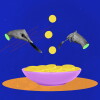 Creative abstract template collage of hands eating golden coins earning money meal unusual fantasy billboard comics.