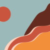 Abstract retro vintage landscape with mountains and sun. Summer wavy aesthetic bakground in warm retro colors. Modern flat vector illustration with copy space for text