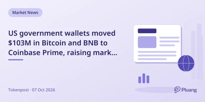 US government wallets moved $103M in Bitcoin an... US government wallets moved $103M in Bitcoin and BNB to Coinbase Prime, raising market sale questions.
