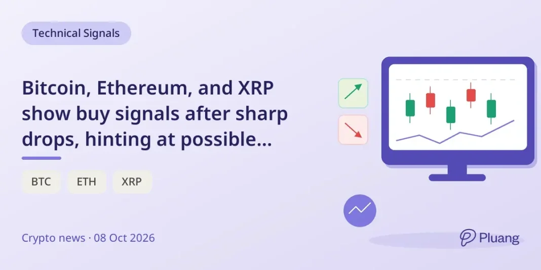 Bitcoin, Ethereum, and XRP show buy signals after sharp drops, hinting at possible rebounds amid ongoing selling pressure.