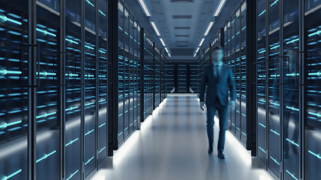 A shimmering person in a data center