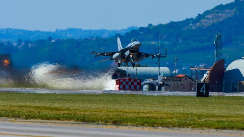 NATO nuclear manoeuvres in Italy A Netherlands F-16 Fighting Falcon takes off for exercise Steadfast Noon in Northern Italy, Oct. 17, 2023.