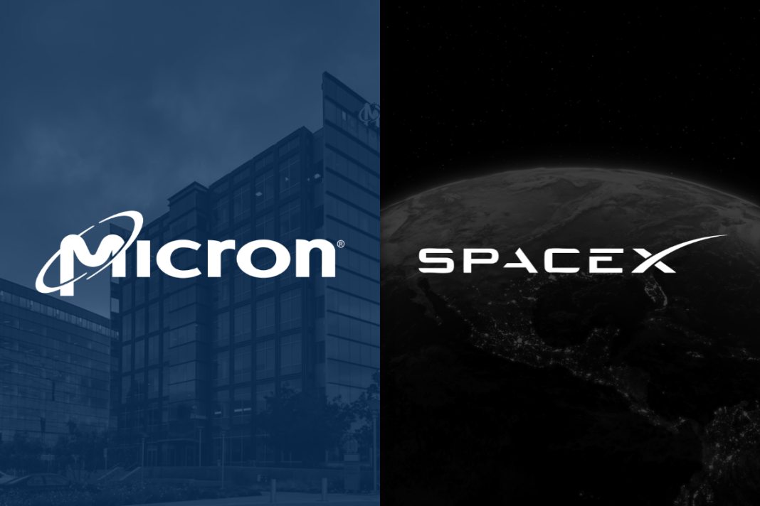 SpaceX vs. Micron: Which Is the Better Artificial Intelligence (AI) Stock to Own for the Next 5 Years? Micron and SpaceX logos.