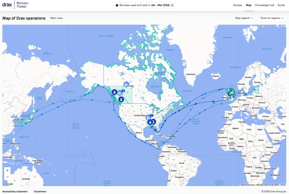 Drax introduces intuitive biomass supply chain navigation with map view Drax introduces intuitive biomass supply chain navigation with map view