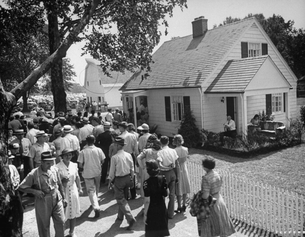 Visitors to the Ohio state fair waited in line for a gander at "Ohio's Most Typical Farm Family," 1941.