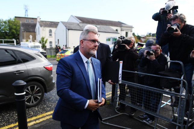 (FILE PHOTO) Former DUP leader Jeffrey Donaldson sentenced to 15 years in prison for child sexual abuse on October 15,2026 NEWRY, NORTHERN IRELAND - SEPTEMBER 10: Sir Jeffrey Donaldson arrives at Newry Courthouse in Newry on September 10, 2024 in Newry, Northern Ireland. Jeffery Donaldson faces 18 charges ??? one count of rape, four of gross indecency with or towards a child and 13 of indecent assault on a female between 1985 and 2008. Mrs Donaldson faces five charges ??? abetting rape, cruelty to a person under 16 years old, and three counts of aiding and abetting indecent assault between 1987 and 2008. (Photo by Charles McQuillan/Getty Images)