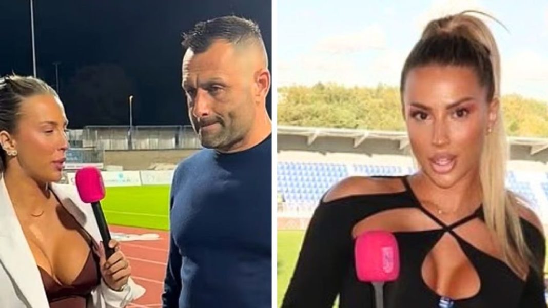 Coach goes viral for awkward interview as he fails to look at glamorous reporter Coach goes viral for awkward interview as he fails to look at glamorous reporter