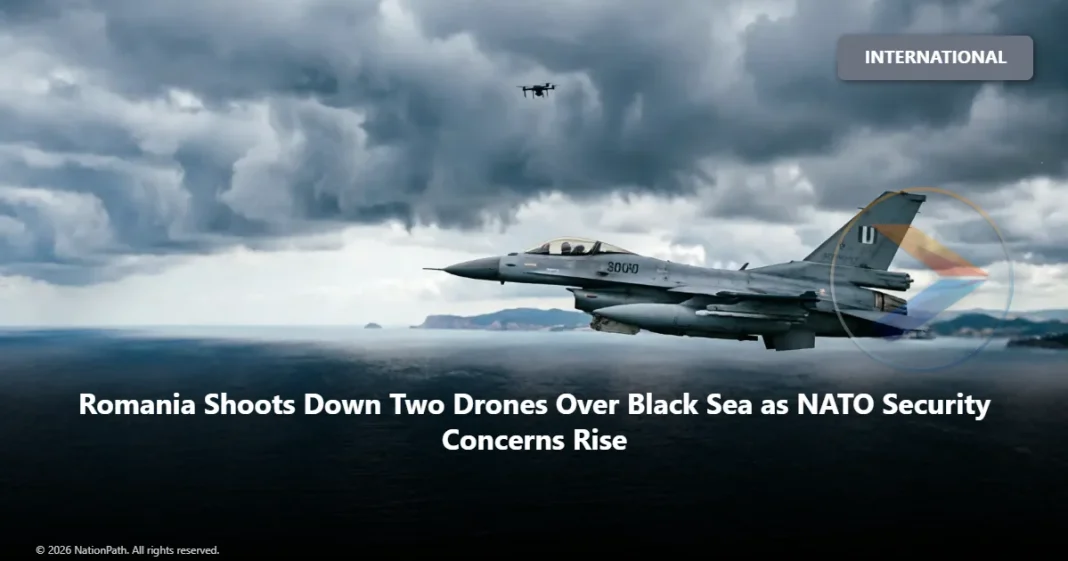 Romanian F-16 fighter jet conducting an air-defence mission over the Black Sea.