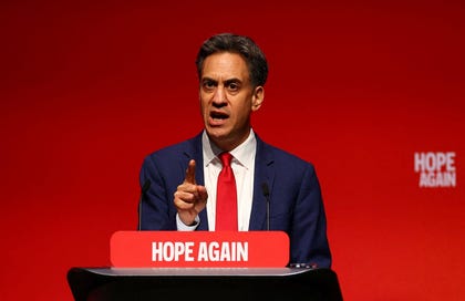British Foreign Secretary Ed Miliband speaks during the Labour Party's annual conference in Liverpool, Britain, September.
