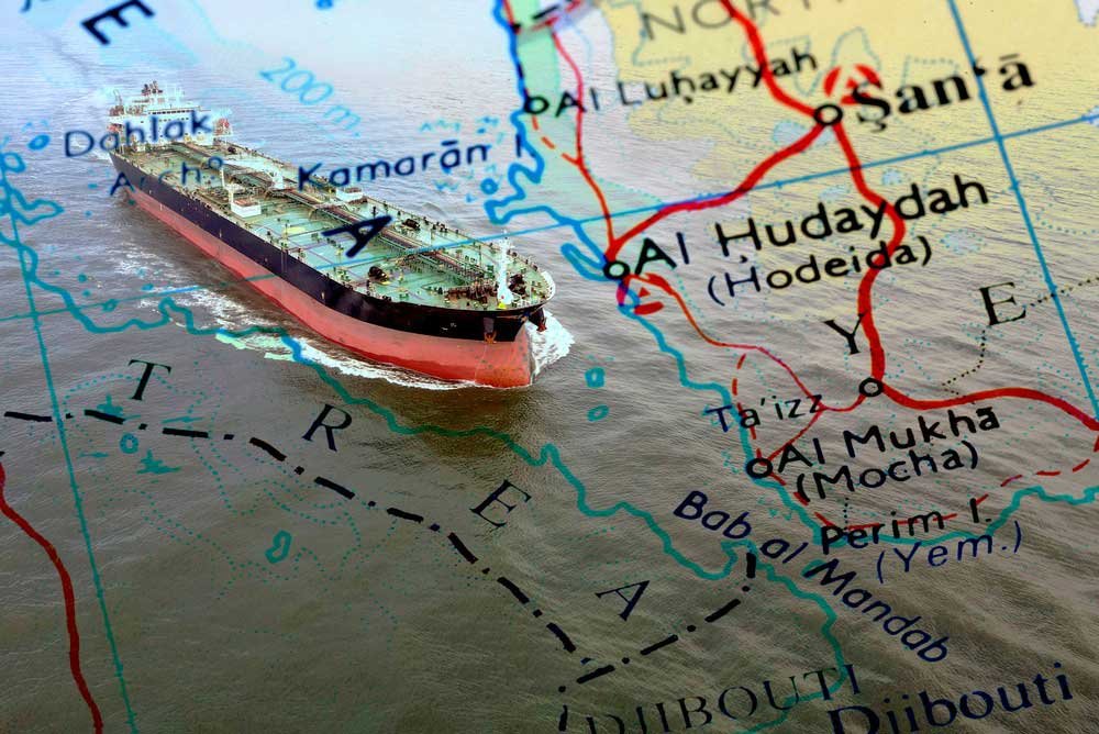 The Making of the Houthis: Saudi Policy, UN diplomacy, and Red Sea Geography Oil tanker navigating the Strait of Bab-el-Mandeb