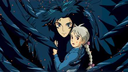 Howl in bird form holding Sophie in Howl's Moving Castle.