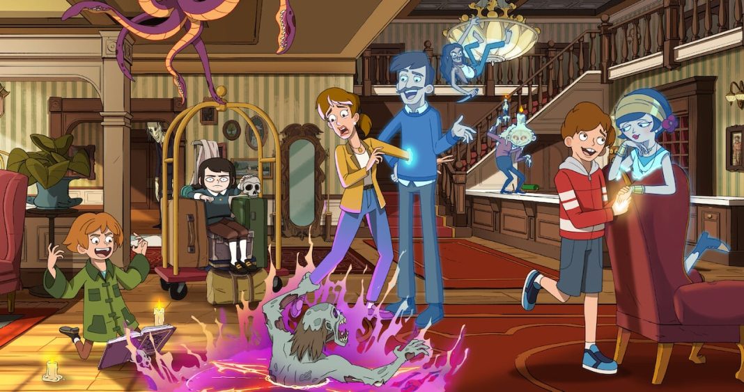 Haunted Hotel Season 3 Is Coming to Netflix in 2027 Animated family members and ghosts in the lobby of the Undervale hotel in Haunted Hotel.