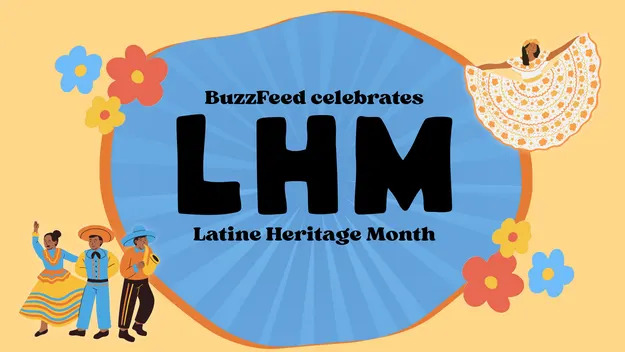 BuzzFeed celebrates Latine Heritage Month with vibrant illustrations of dancers in traditional attire and colorful flowers