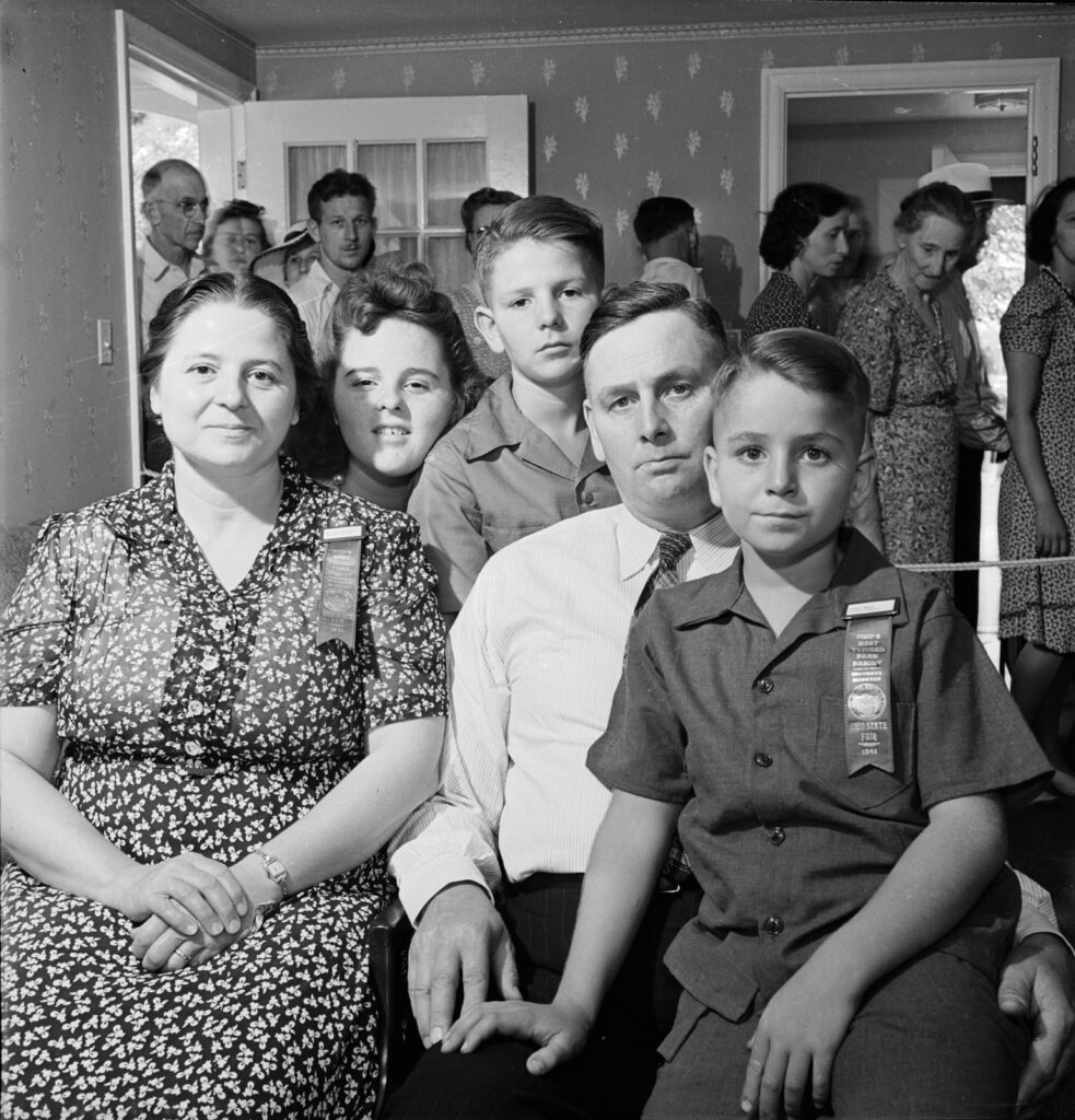 The Engels, selected as Ohio's most typical farm family through a newspaper contest, became an attraction at the Ohio state fair, 1941.